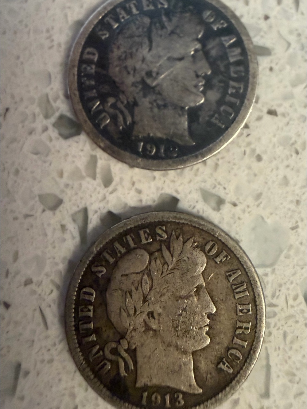1912 & 1913 Barber Dimes – 90% Silver – Lot of 2 Vintage U.S. Coins